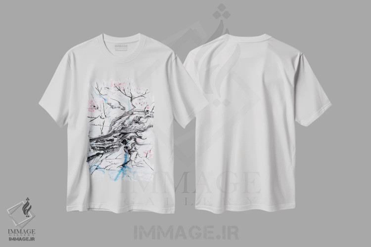 تیشرت سفید طرح دار – تیشرت هنری گلدار ,شکوفهٔ گیلاس I اثر مارینا استریاکووا فروشگاه ایماژ