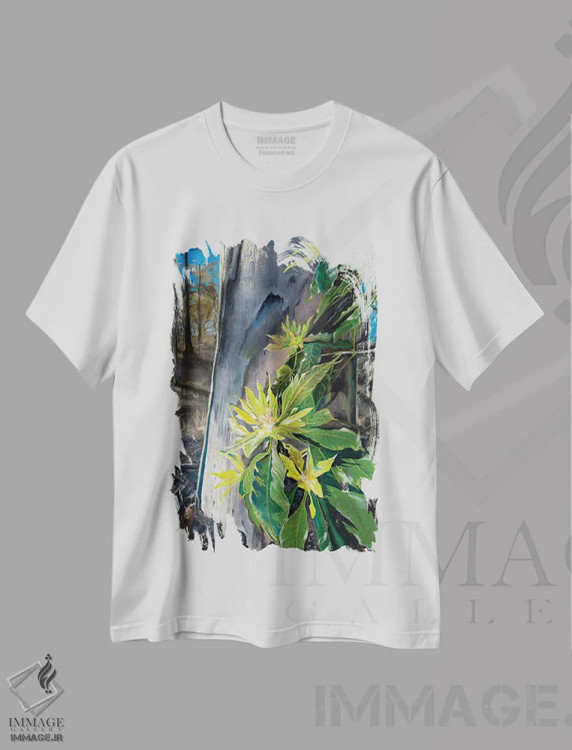 تیشرت سفید طرح دار – تیشرت طبیعت ,جوانه های بهاری اثر مارینا استریاکووا immage.ir