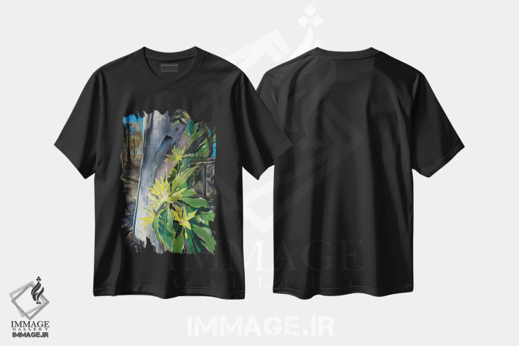 تیشرت مشکی طرح دار – تیشرت طبیعت ,جوانه های بهاری اثر مارینا استریاکووا فروشگاه ایماژ