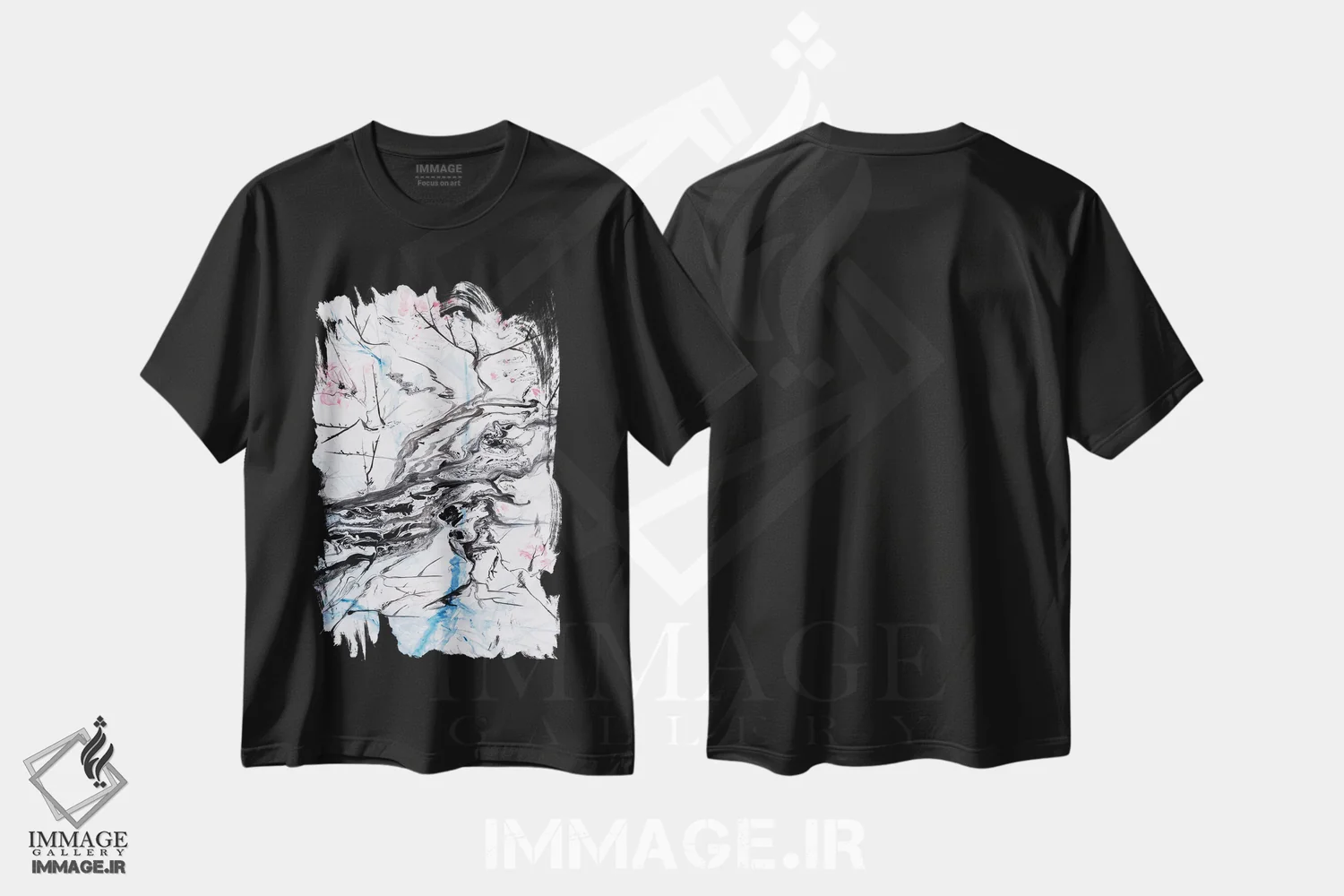 تیشرت مشکی طرح دار – تیشرت هنری گلدار ,شکوفهٔ گیلاس I اثر مارینا استریاکووا immage.ir