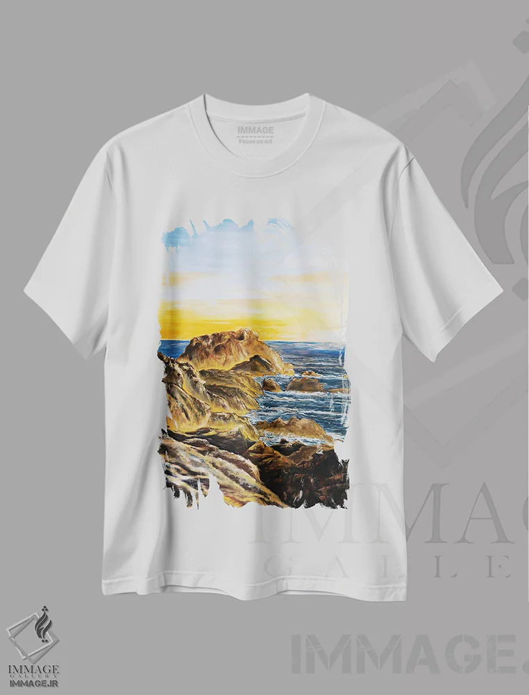 تیشرت سفید طرح دار – تیشرت ساحلی ,کافس هاربور اثر مارینا استریاکووا immage.ir