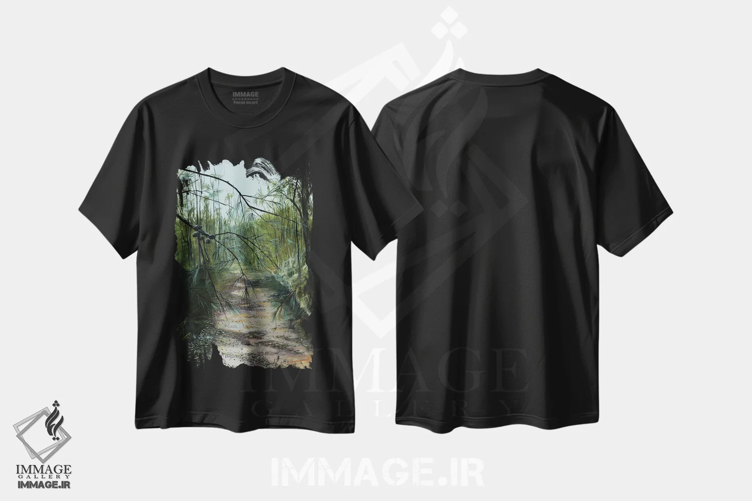 تیشرت مشکی طرح دار – تیشرت طبیعت ,صبح مه آلود اثر مارینا استریاکووا فروشگاه ایماژ