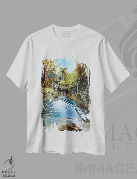 تیشرت سفید طرح دار – تیشرت طبیعت ,رودخانه جورج اثر مارینا استریاکووا فروشگاه ایماژ