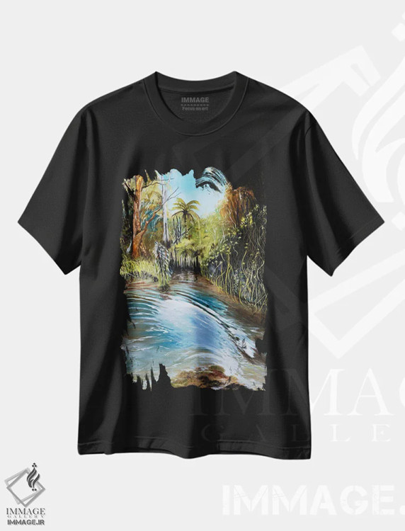 تیشرت مشکی طرح دار – تیشرت طبیعت ,رودخانه جورج اثر مارینا استریاکووا immage.ir