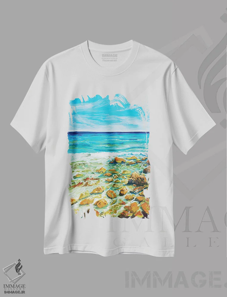 تیشرت سفید طرح دار – تیشرت ساحلی ,تماشای جزر و مد اثر مارینا استریاکووا فروشگاه ایماژ