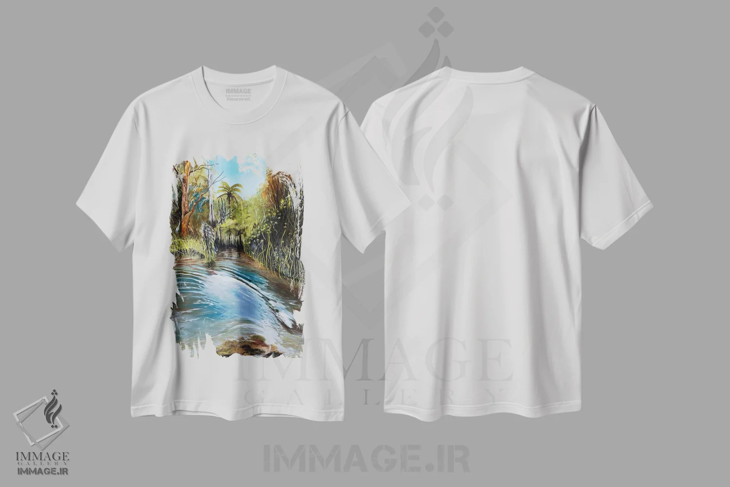 تیشرت سفید طرح دار – تیشرت طبیعت ,رودخانه جورج اثر مارینا استریاکووا فروشگاه ایماژ