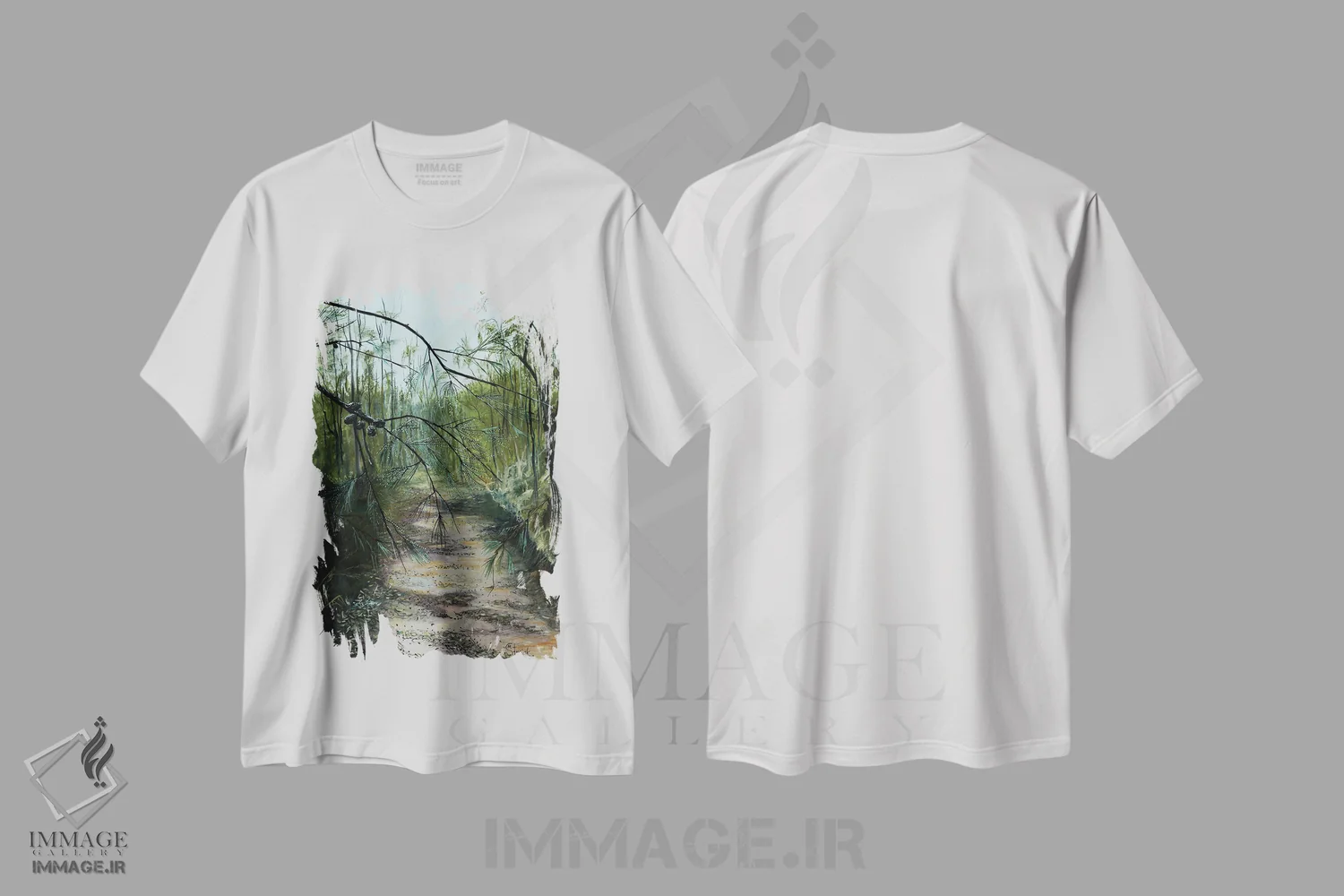 تیشرت سفید طرح دار – تیشرت طبیعت ,صبح مه آلود اثر مارینا استریاکووا immage.ir