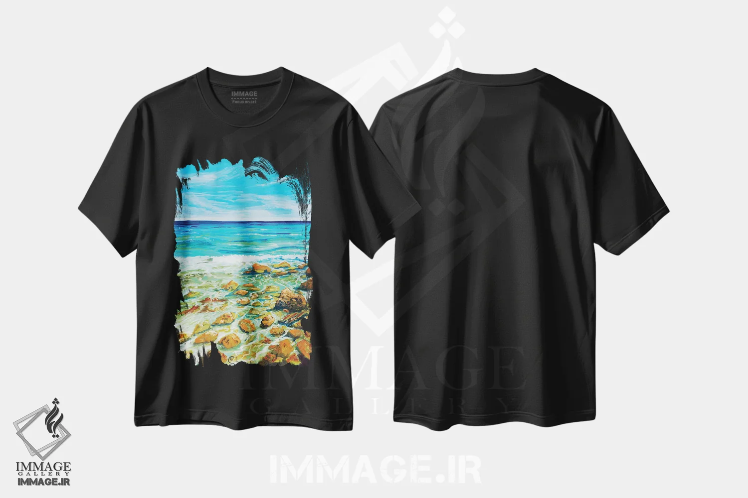 تیشرت مشکی طرح دار – تیشرت ساحلی ,تماشای جزر و مد اثر مارینا استریاکووا immage.ir