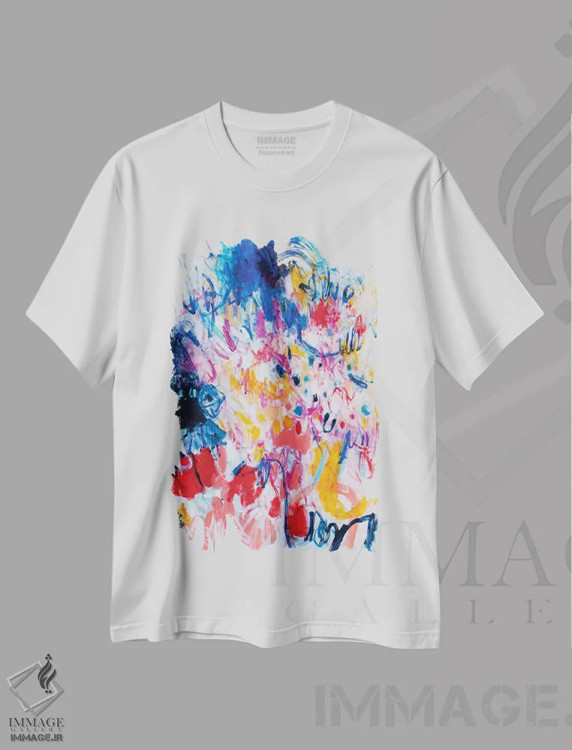 تیشرت سفید طرح دار – تیشرت آبستره ,پا گذاشتن بیرون اثر میساکو چیدا immage.ir