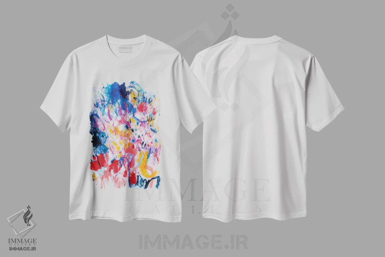 تیشرت سفید طرح دار – تیشرت آبستره ,پا گذاشتن بیرون اثر میساکو چیدا immage.ir