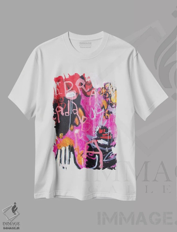 تیشرت سفید طرح دار – تیشرت آبستره ,ابرکادابرا اثر میساکو چیدا فروشگاه ایماژ