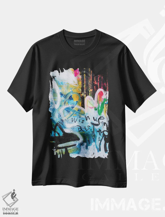 تیشرت مشکی طرح دار – تیشرت فانتزی ,آرزو کردن بر یک ستاره اثر میساکو چیدا immage.ir