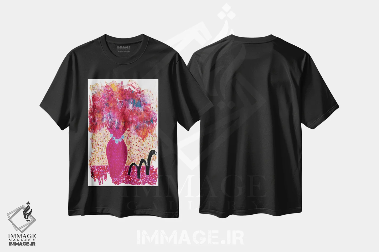 تیشرت مشکی طرح دار – تیشرت هنری ,رقصیدن با نجابت اثر میساکو چیدا immage.ir