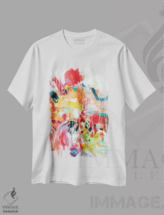 تیشرت سفید طرح دار – تیشرت آبستره رنگی ,تابش آفتاب در چشمانت II اثر میساکو چیدا immage.ir