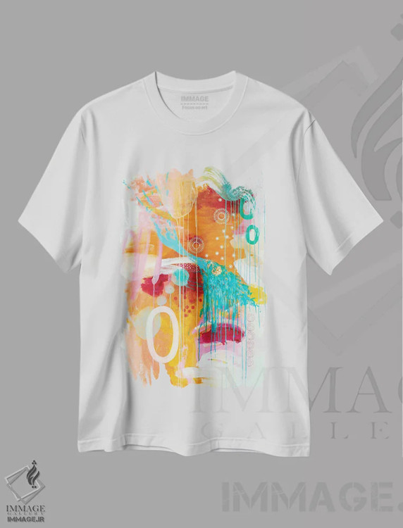تیشرت سفید طرح دار – تیشرت هنری ,شبنم سپیده دم نارنجی اثر میساکو چیدا immage.ir