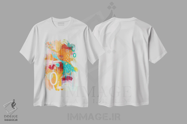 تیشرت سفید طرح دار – تیشرت هنری ,شبنم سپیده دم نارنجی اثر میساکو چیدا immage.ir