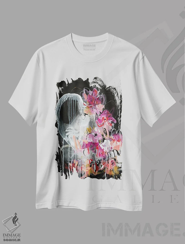 تیشرت سفید طرح دار – تیشرت مدرن ,آرزوهای گل های وحشی اثر میساکو چیدا immage.ir