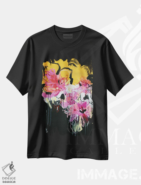 تیشرت مشکی طرح دار – تیشرت گل و رنگی ,آرزوهای گل های وحشی اثر میساکو چیدا immage.ir