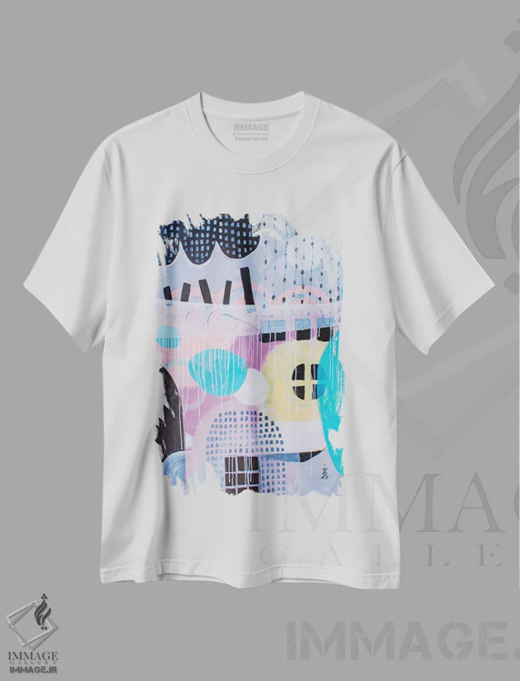 تیشرت سفید طرح دار – تیشرت هنری ,مه شبانه اثر میساکو چیدا immage.ir