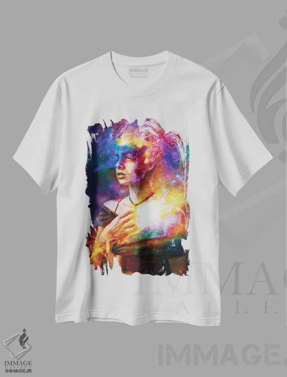 تیشرت سفید طرح دار – تیشرت سوررئالیستی ,کاتارسیس رنگین کمانی اثر ماریو سانچز نوادو immage.ir
