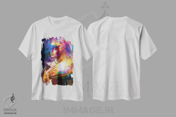تیشرت سفید طرح دار – تیشرت سوررئالیستی ,کاتارسیس رنگین کمانی اثر ماریو سانچز نوادو immage.ir