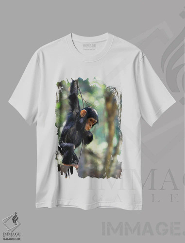 تیشرت سفید طرح دار – تیشرت طبیعی ,Gombe National Park, Tanzania,شامپانزه نر جوان، پارک ملی گومبه، تانزانیا اثر کریستین موشر فروشگاه ایماژ