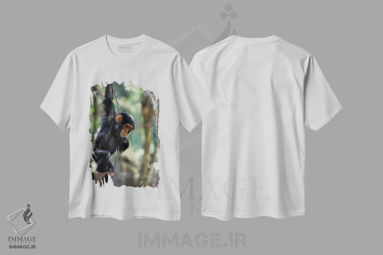 تیشرت سفید طرح دار – تیشرت طبیعی ,Gombe National Park, Tanzania,شامپانزه نر جوان، پارک ملی گومبه، تانزانیا اثر کریستین موشر فروشگاه ایماژ