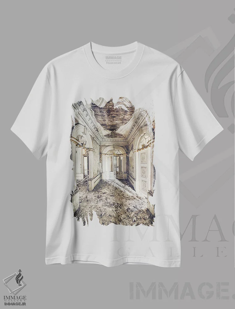تیشرت سفید طرح دار – تیشرت هنری معماری داخلی ,راهرو سفید و طلایی اثر مایکل شوآن فروشگاه ایماژ