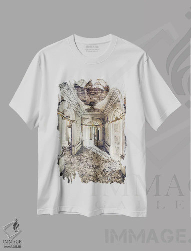 تیشرت سفید طرح دار – تیشرت هنری معماری داخلی ,راهرو سفید و طلایی اثر مایکل شوآن فروشگاه ایماژ