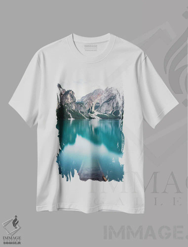 تیشرت سفید طرح دار – تیشرت طبیعت ,دریاچه برایس اثر مایکل شوآن فروشگاه ایماژ