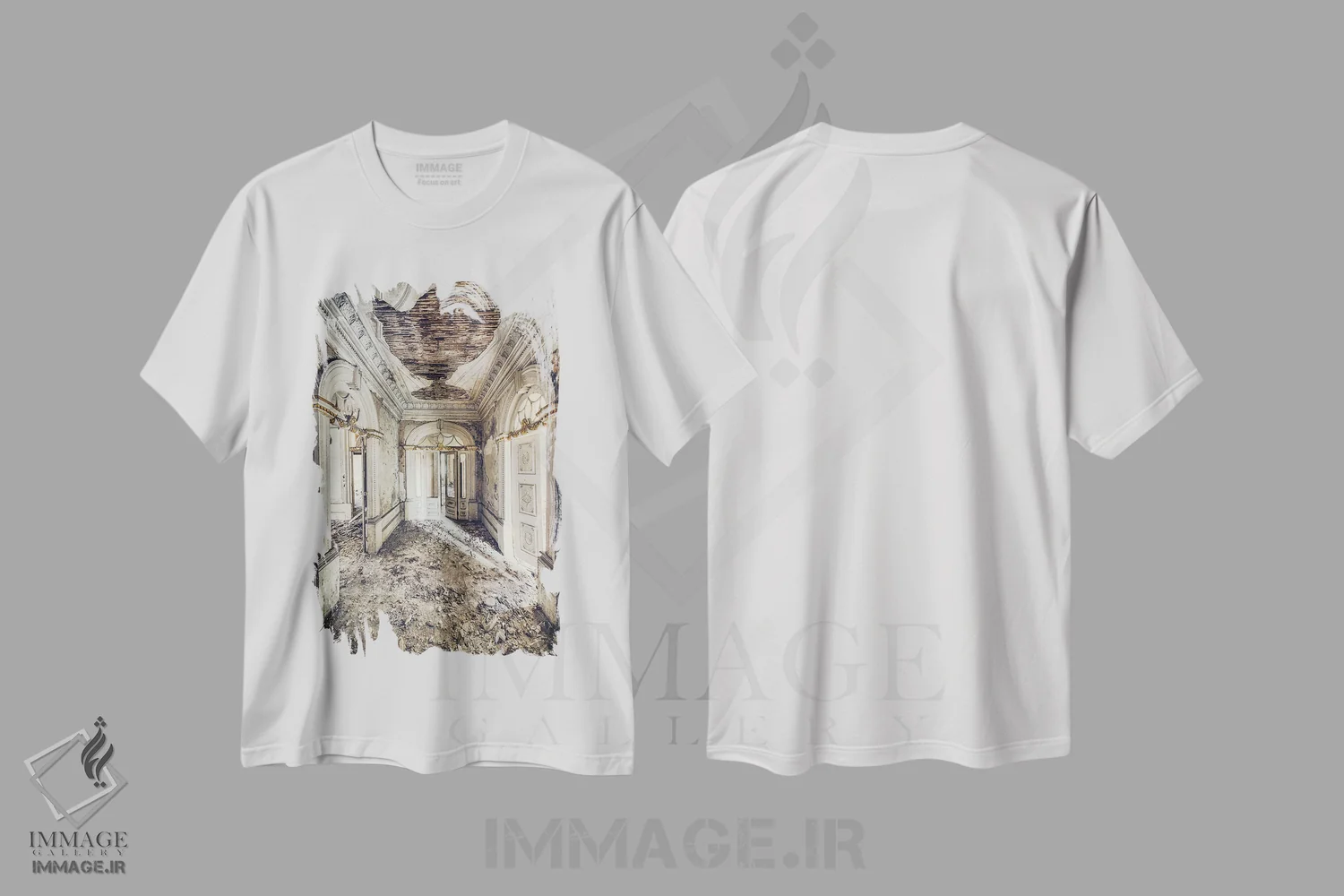 تیشرت سفید طرح دار – تیشرت هنری معماری داخلی ,راهرو سفید و طلایی اثر مایکل شوآن فروشگاه ایماژ