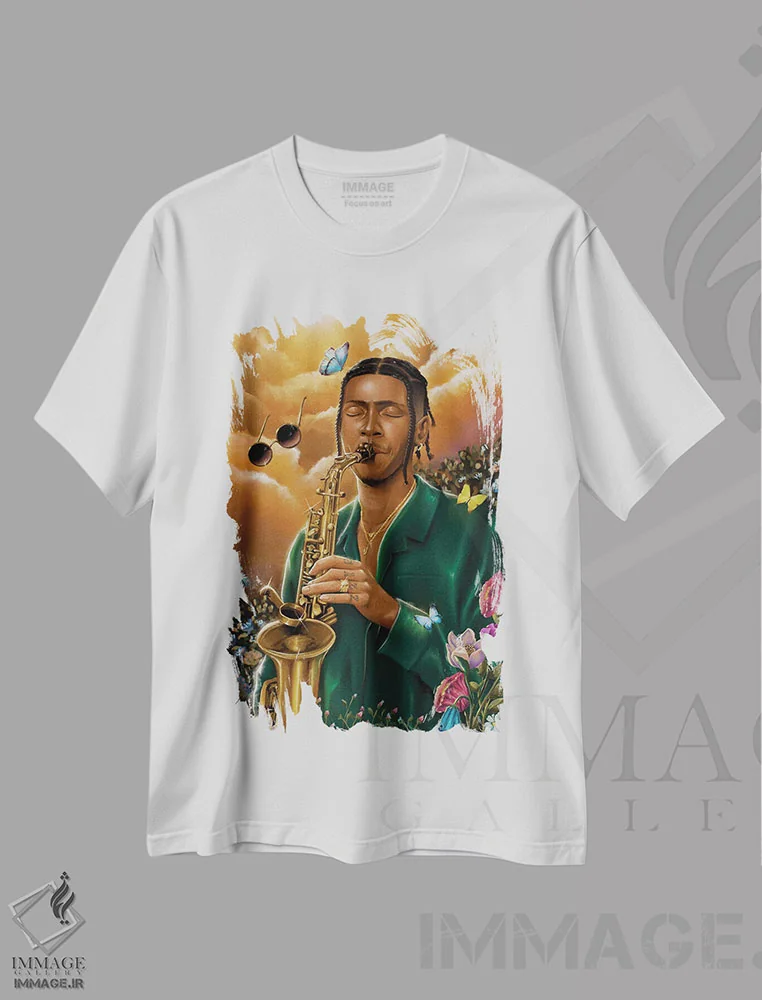 تیشرت سفید طرح دار – تیشرت موسیقی ,ماسیگو اثر لئون امسیپا immage.ir