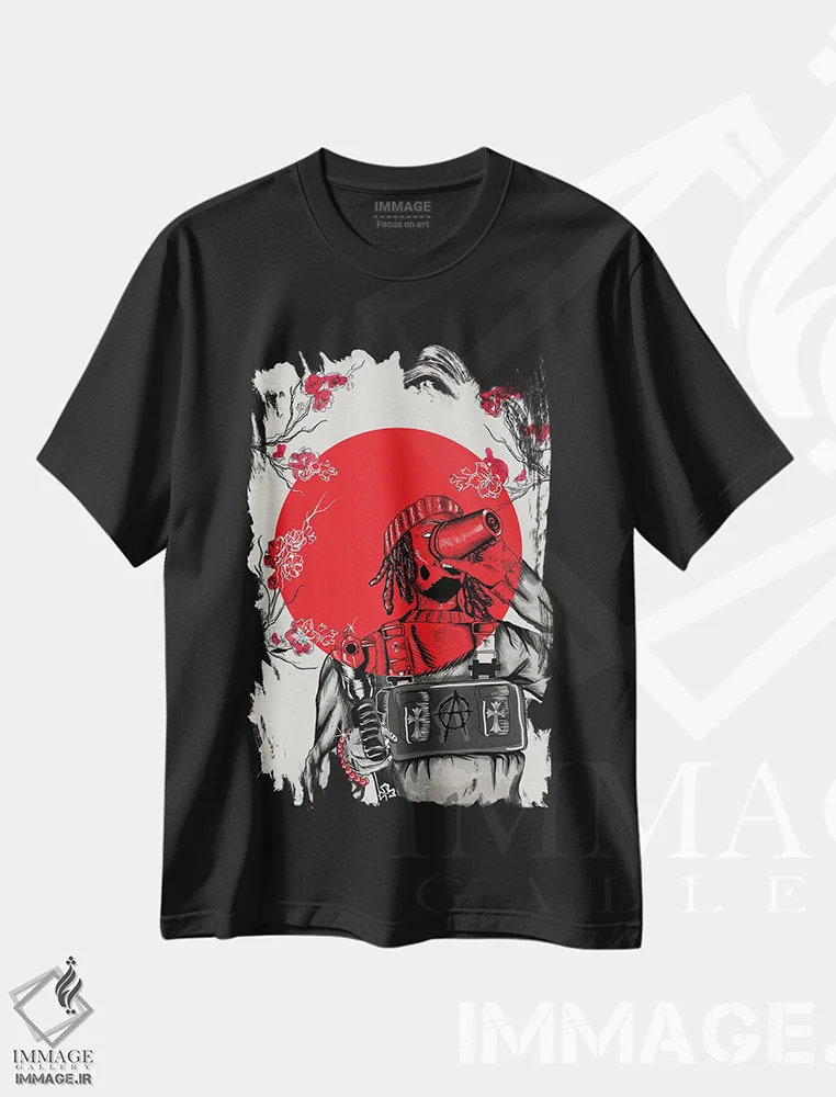 تیشرت مشکی طرح دار – تیشرت موسیقی ,انبو هی از رنگ قرمز اثر لئون امسیپا immage.ir
