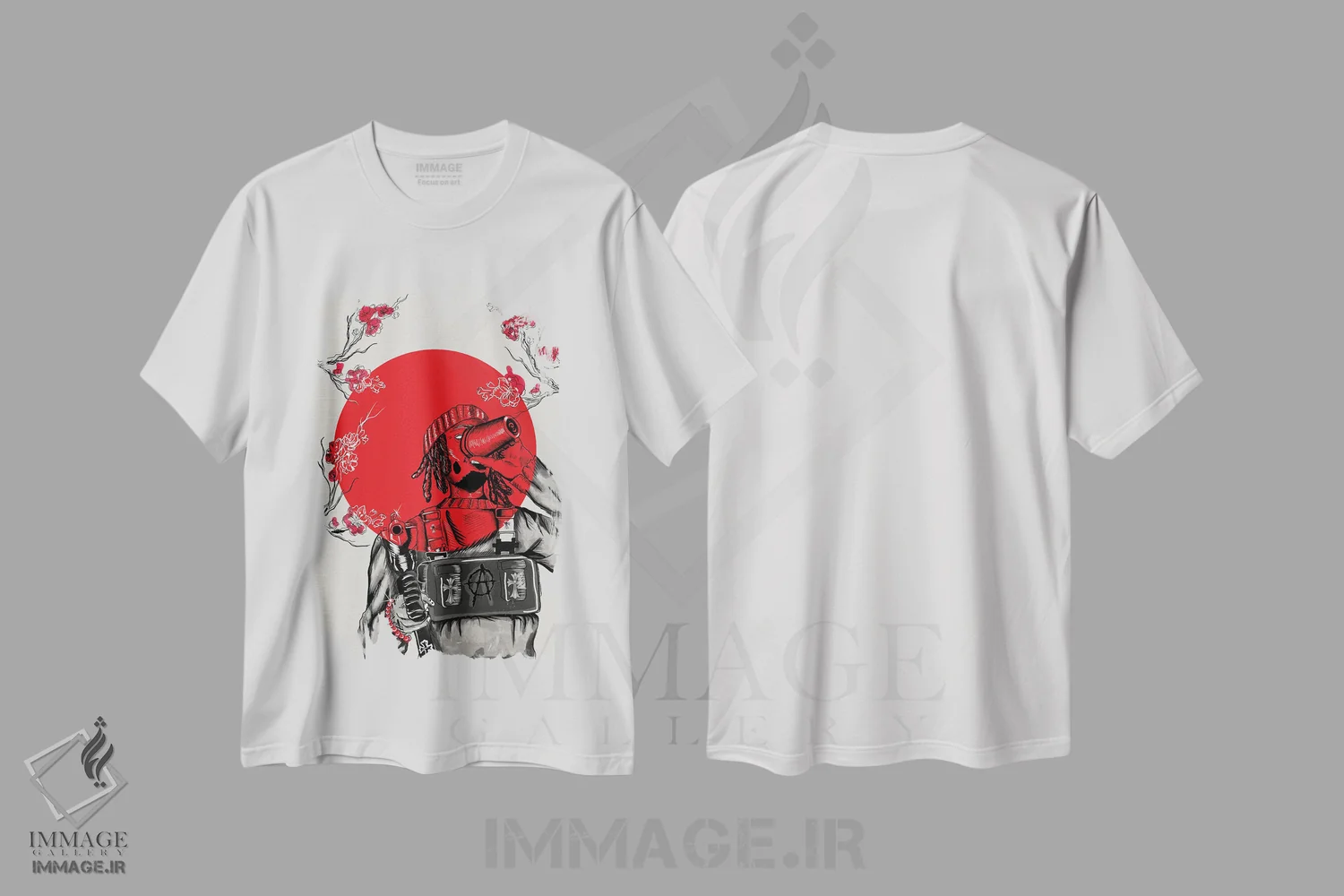 تیشرت سفید طرح دار – تیشرت موسیقی ,انبو هی از رنگ قرمز اثر لئون امسیپا فروشگاه ایماژ