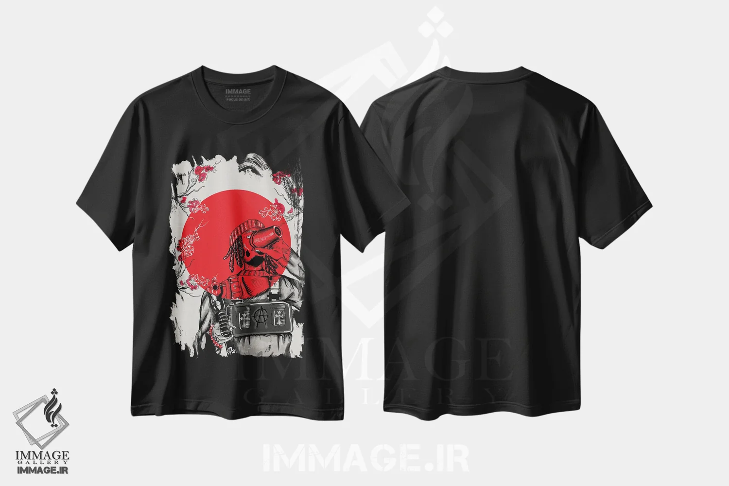 تیشرت مشکی طرح دار – تیشرت موسیقی ,انبو هی از رنگ قرمز اثر لئون امسیپا immage.ir