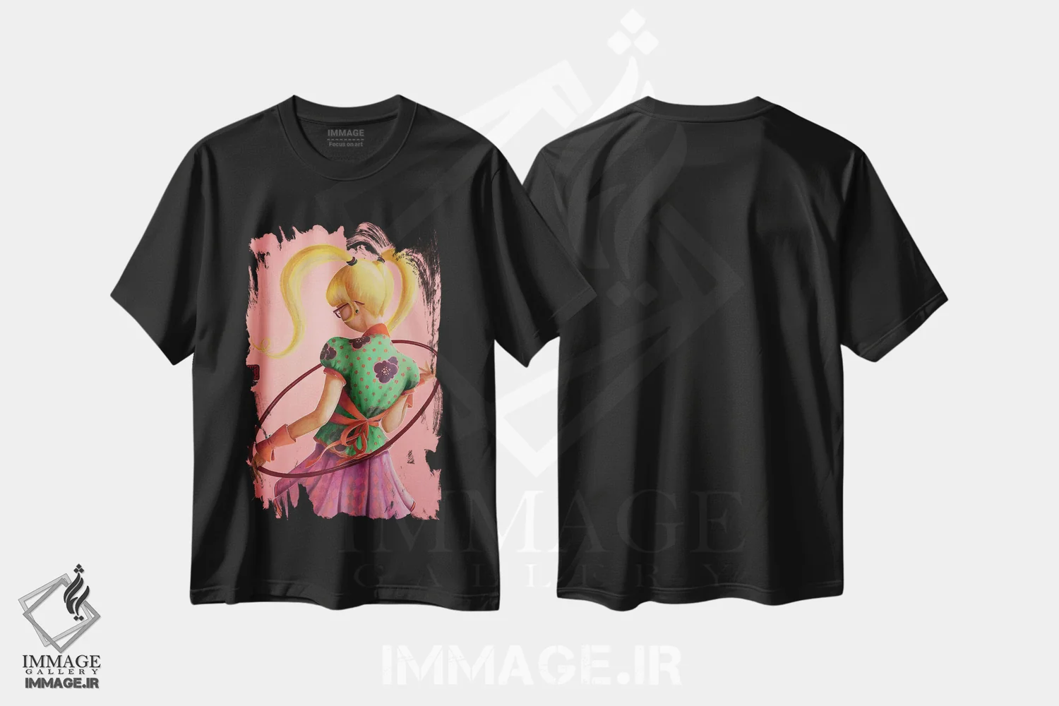 تیشرت مشکی طرح دار – تیشرت هنری زنانه ,حلقه اثر میستگری immage.ir
