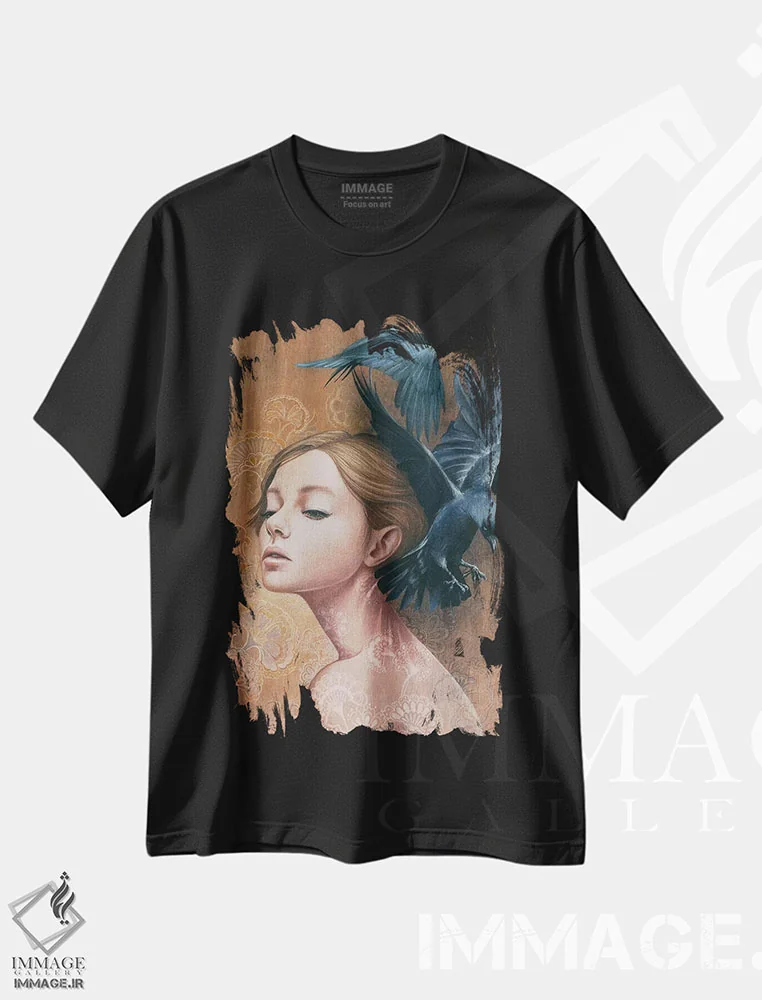 تیشرت مشکی طرح دار – تیشرت سورئالیستی ,کلاغ ها اثر میستگری immage.ir