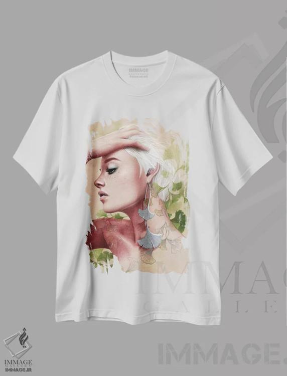 تیشرت سفید طرح دار – تیشرت طبیعت ,درخت جینکو اثر میستگری فروشگاه ایماژ