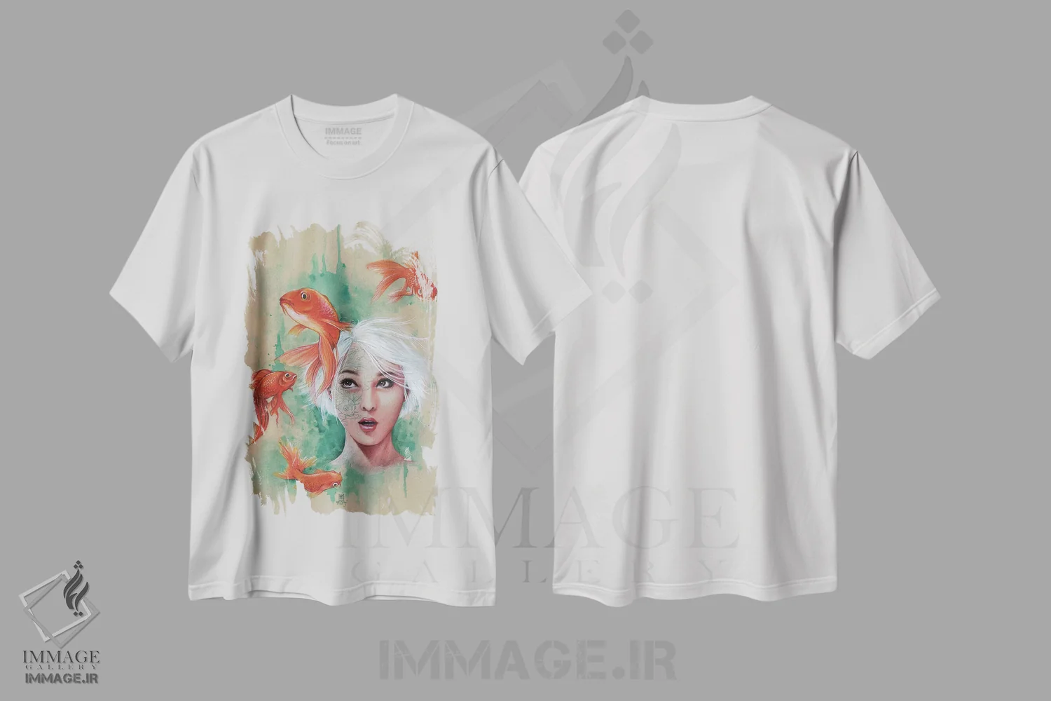 تیشرت سفید طرح دار – تیشرت دریا ,دوشیزه با ماهی ها اثر میستگری فروشگاه ایماژ
