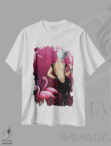 تیشرت سفید طرح دار – تیشرت فانتزی رنگی ,فلامینگوی صورتی اثر میستگری immage.ir