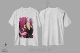 تیشرت سفید طرح دار – تیشرت فانتزی رنگی ,فلامینگوی صورتی اثر میستگری immage.ir