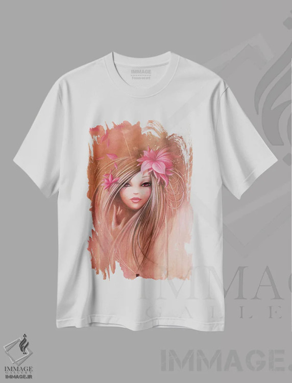 تیشرت سفید طرح دار – تیشرت زنانه ,دختر صورتی شیرین اثر میستگری immage.ir
