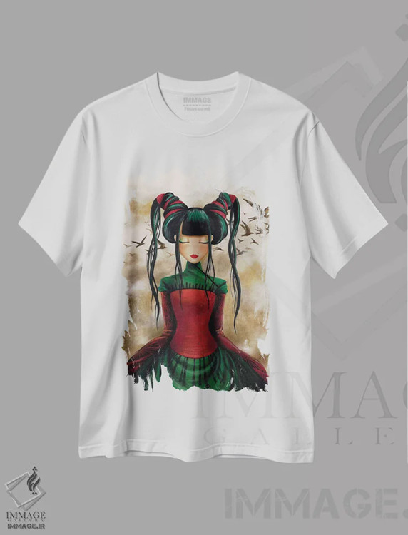 تیشرت سفید طرح دار – تیشرت زنانه هنری ,کلاغ ها اثر میستگری فروشگاه ایماژ
