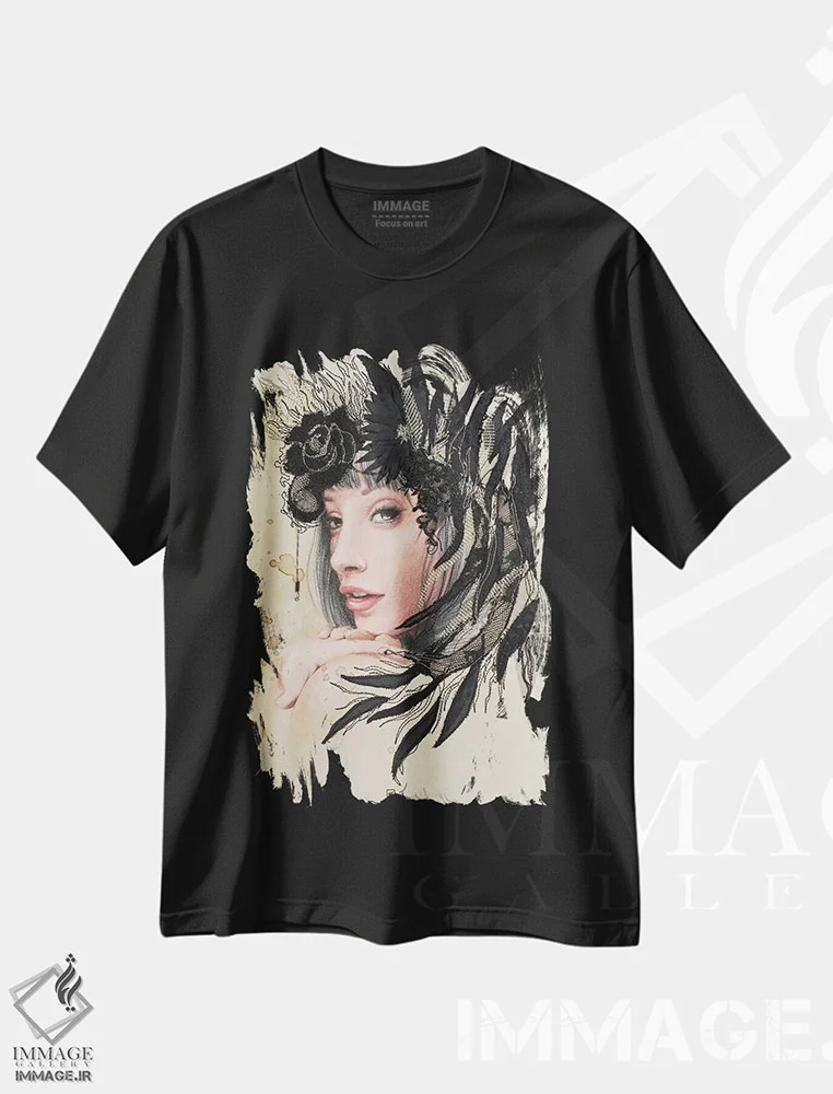 تیشرت مشکی طرح دار – تیشرت هنری زنانه ,سالومه اثر میستگری فروشگاه ایماژ