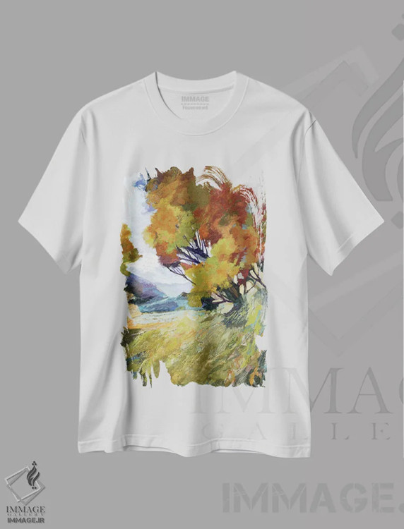 تیشرت سفید طرح دار – تیشرت طبیعت ,شکوفهٔ پاییزی اثر مایکل تین هارا فروشگاه ایماژ
