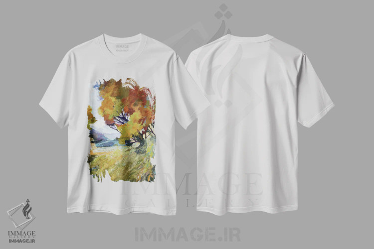 تیشرت سفید طرح دار – تیشرت طبیعت ,شکوفهٔ پاییزی اثر مایکل تین هارا فروشگاه ایماژ