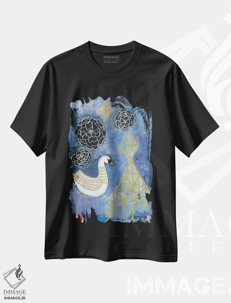 تیشرت مشکی طرح دار – تیشرت طبیعت ,قوی ساریا اثر مَتی رز فروشگاه ایماژ