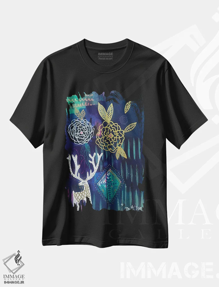 تیشرت مشکی طرح دار – تیشرت مینیمال ,درخشش ستارگان اثر مَتی رز فروشگاه ایماژ