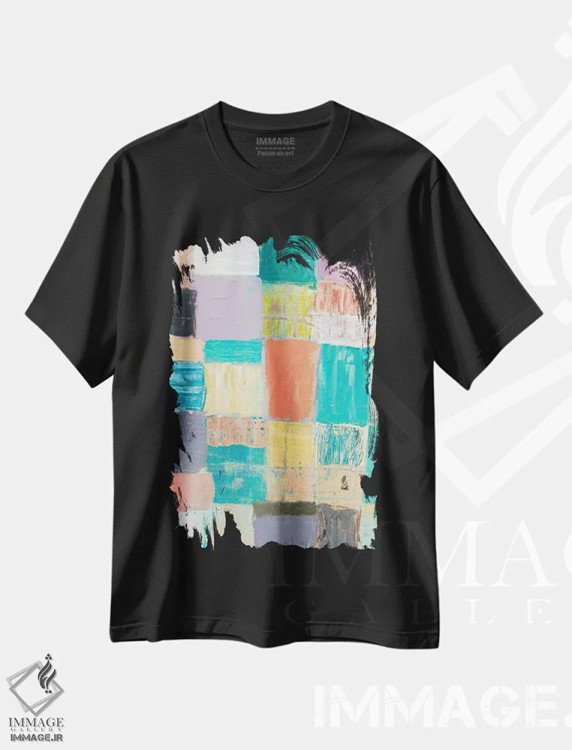 تیشرت مشکی طرح دار – تیشرت هنری هندسی ,کاشی های لیسبون اثر مَتی رز فروشگاه ایماژ