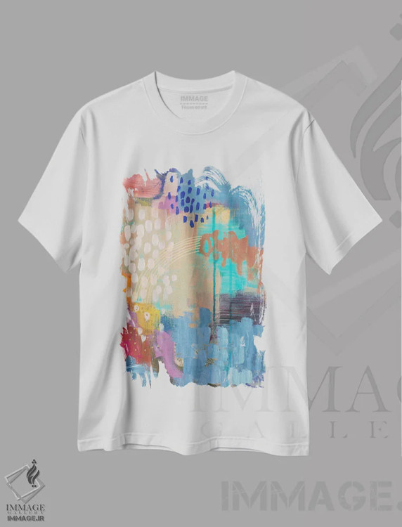 تیشرت سفید طرح دار – تیشرت انتزاعی ,در حال پدیدار شدن اثر مَتی رز فروشگاه ایماژ